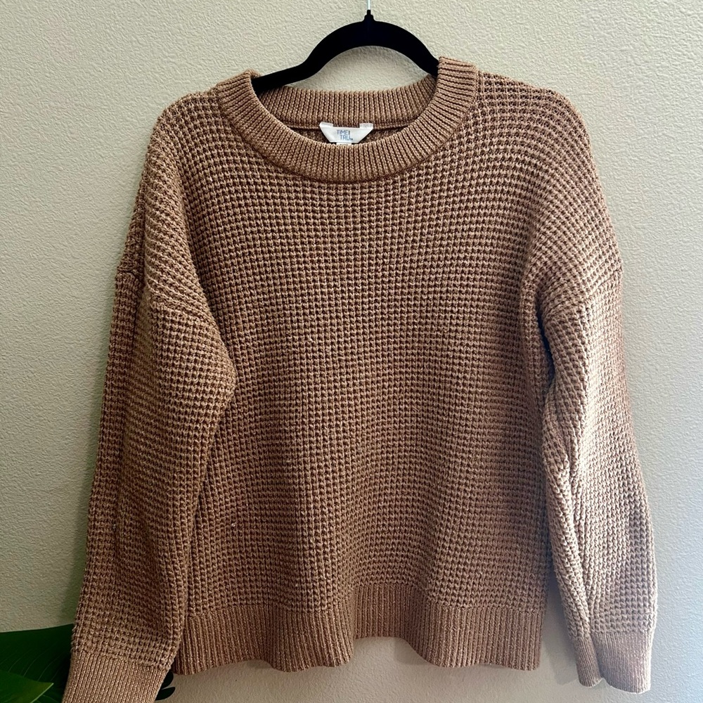 Time and Tru Tan Chunky Knit Crew Neck Sweater